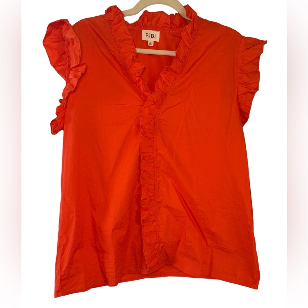 Bibi Women’s RUFFLES SLEEVELESS BLOUSE-CORAL Size L